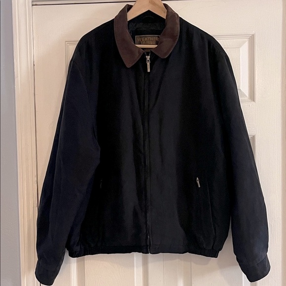 Weather Tamer Men's Faux Suede Black Jacket with Brown Collar Size XL - Picture 3 of 7